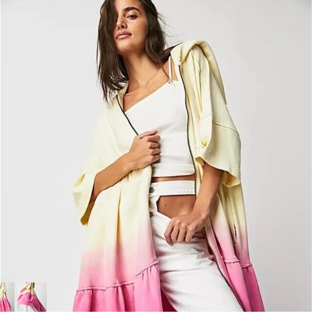 NWOT Free People Molly Cardigan Zip Front Dip Dye hooded sweatshirt - Picture 3 of 3